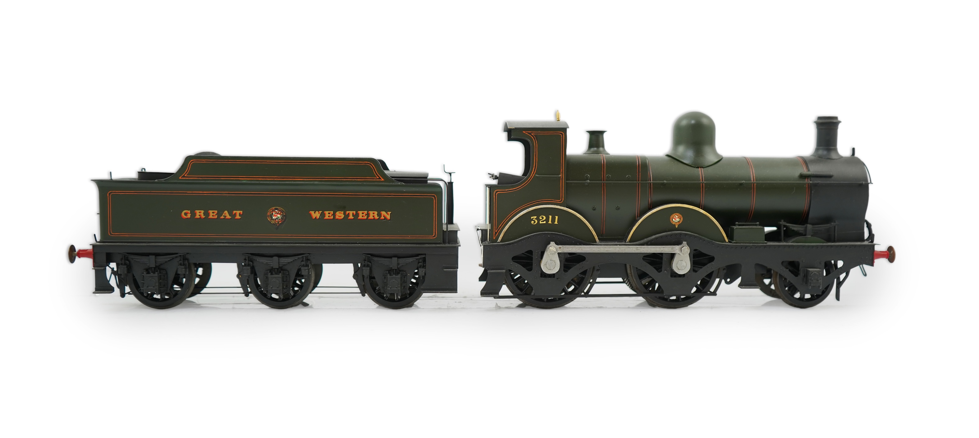 A Gauge One Cherry Scale Models (No.67) model of a GWR Dean 3206 Barnum Class, 2-4-0 tender locomotive, 3211, the model is powered for two rail operation.